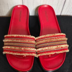 Donald Pliner Red Fringe Fiji Slides | Hidden Thong Platform Sandals, sz 10